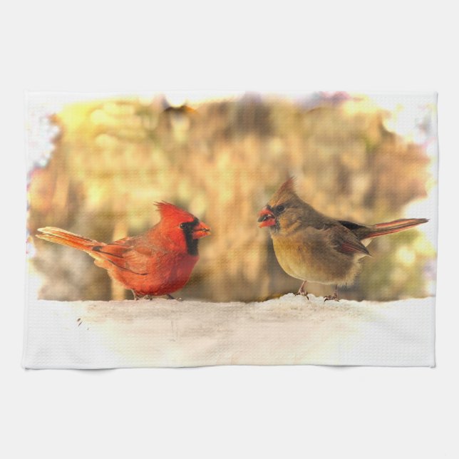 Cardinaux en Automne Serviette de cuisine (Horizontal)