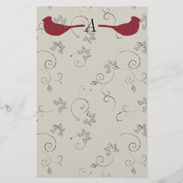 Cardinaux et papeterie fleurissante de monogramme (Devant)