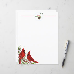 Cardinaux et papier à lettres de Noël sapin