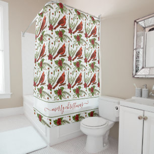 Cardinaux rouges Joyeux rideau de douche de Noël