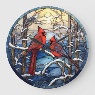 Cardinaux sur une horloge murale du jour de neige