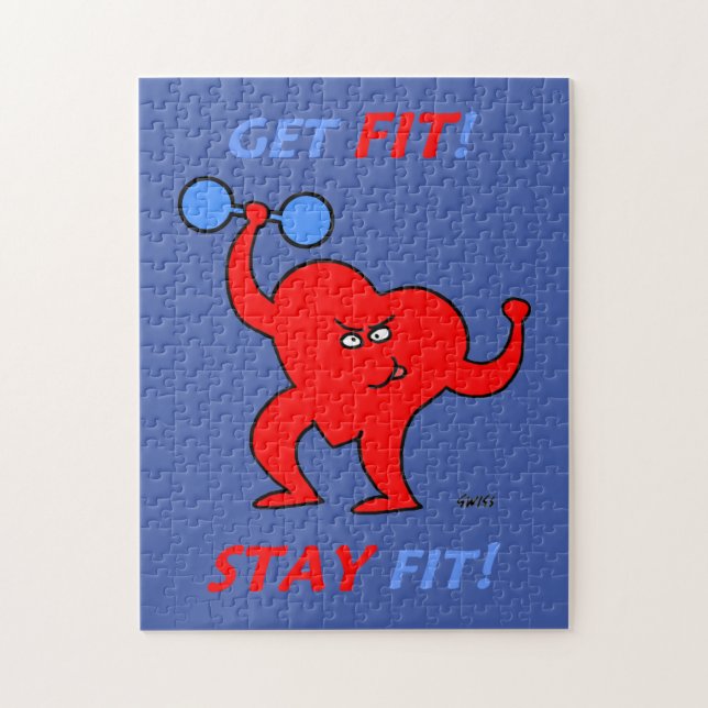 Cardio Fitness Cartoon Heart Exercise Instructor Jigsaw Puzzle (Vertical)