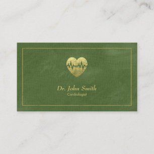 Cardiologist, Green Canvas Golden Frame & Heart Appointment Card