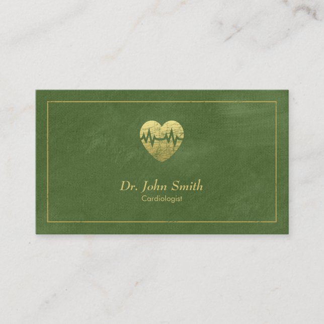 Cardiologist, Green Canvas Golden Frame & Heart Appointment Card (Front)