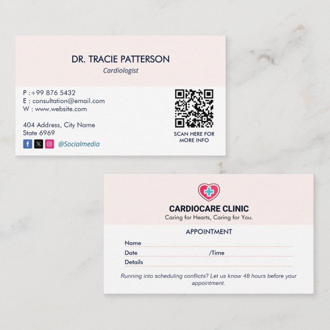 Cardiology Clinic Business | Clean Appointment Business Card (Front/Back)