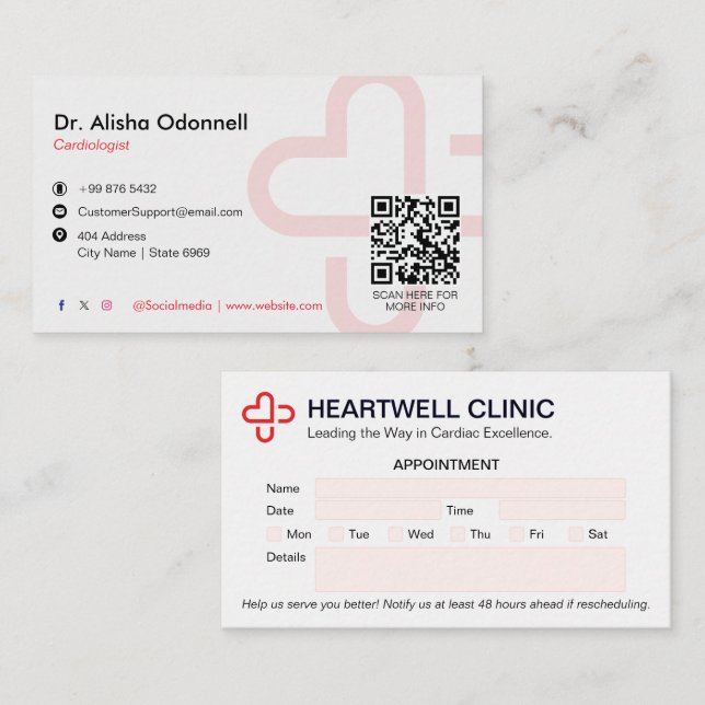 Cardiology Clinic Business | Clean Appointment Card (Front/Back)