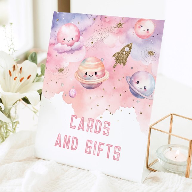 Cards and gift Outer Space planets birthday party  Pedestal Sign (Creator Uploaded)