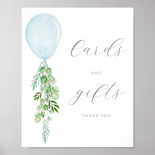 Cards and Gift Sign Blue Balloon Boy Baby Shower (Front)