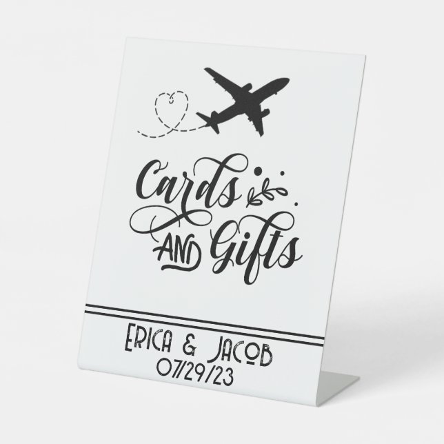 Cards and Gifts Airplane Wedding Custom Pedestal Sign (Front)