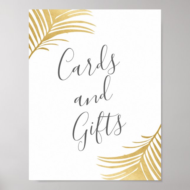 Cards and Gifts Beach Wedding Sign Gold Palms (Front)