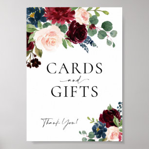 Cards and Gifts Boho Floral Burgundy Wedding Sign