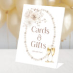 Cards And Gifts Bridal Shower Sign<br><div class="desc">Guide your guests to the perfect spot for their cards and gifts with our elegant pedestal sign. Featuring delicate watercolor boho chic florals and sophisticated script,  this sign perfectly complements the Elegant Pearls and Prosecco Bridal Shower Collection,  adding a touch of timeless elegance to your gift table.</div>