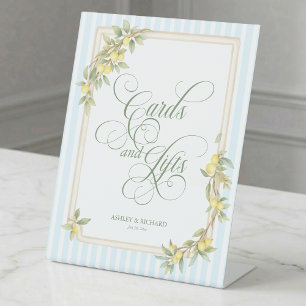 Cards and Gifts Coastal Stripe Lemon Wedding Pedestal Sign