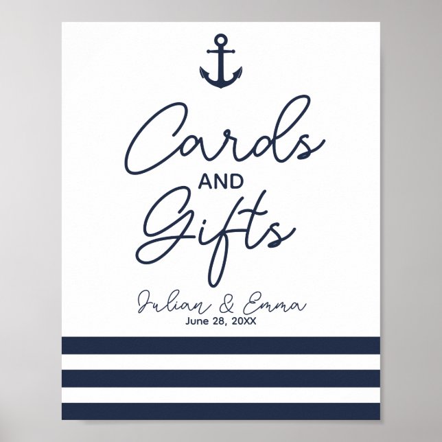 cards and gifts nautical wedding sign navy blue (Front)