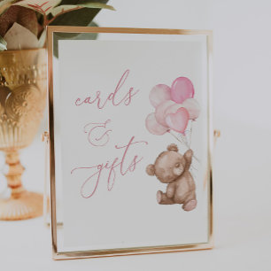 Cards and Gifts Pink Teddy Bear Baby Shower Sign
