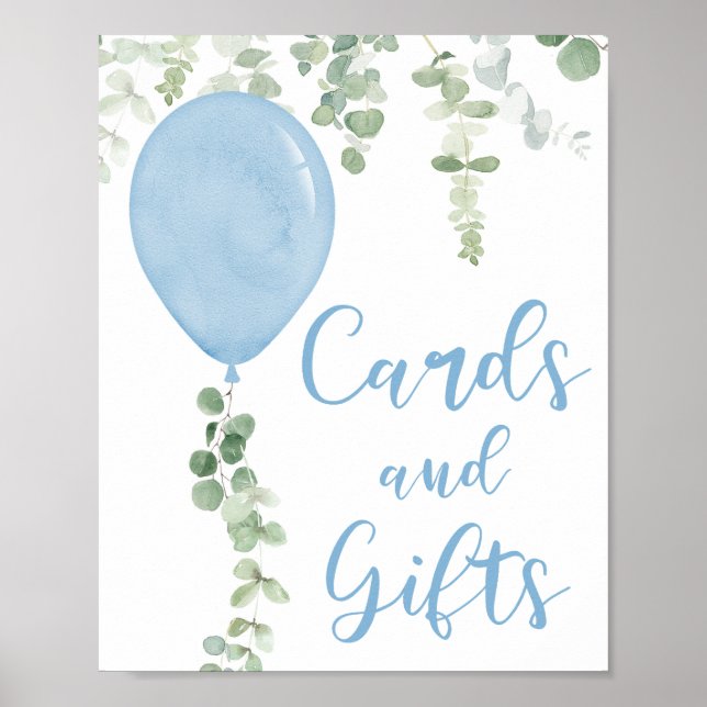 Cards and gifts sign blue balloons baby shower (Front)