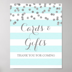 Cards and Gifts Sign Blue Stripes Silver Confetti