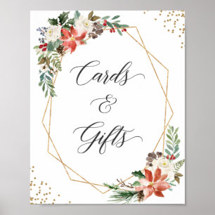 Cards and Gifts Sign Christmas Poinsettia Floral