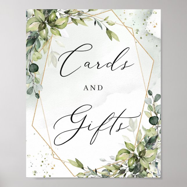Cards and gifts sign greenery boho foliage gold (Front)
