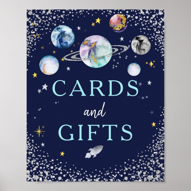 Cards And Gifts Space Galaxy Birthday Party Poster (Front)