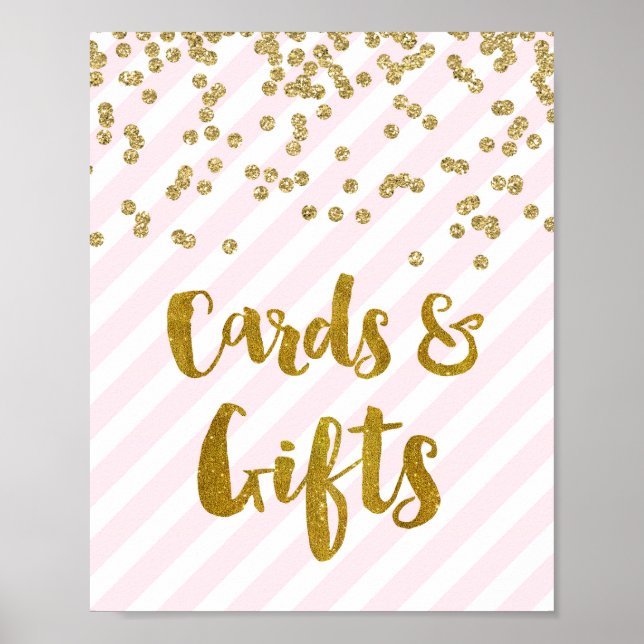 Cards and Gifts Wedding Sign Pink Gold Stripes (Front)