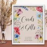 Cards and Gifts Wildflower Charm Bridal Shower Poster<br><div class="desc">Cards and Gifts Sign for your wildflower bridal shower. This watercolor botanical design has a pretty border of wildflowers including daisy poppy cornflower coneflower buttercup seedhead and bluebell. An elegant modern floral with bouncy calligraphy. Perfect for rustic country, cottagecore / countrycore or bohemian and natural garden theme. Please browse my...</div>