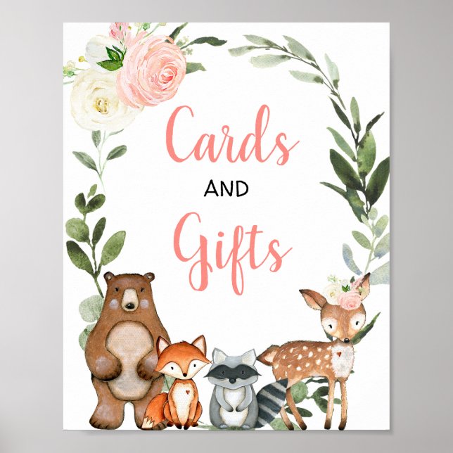 Cards and gifts woodland greenery pink baby shower poster (Front)