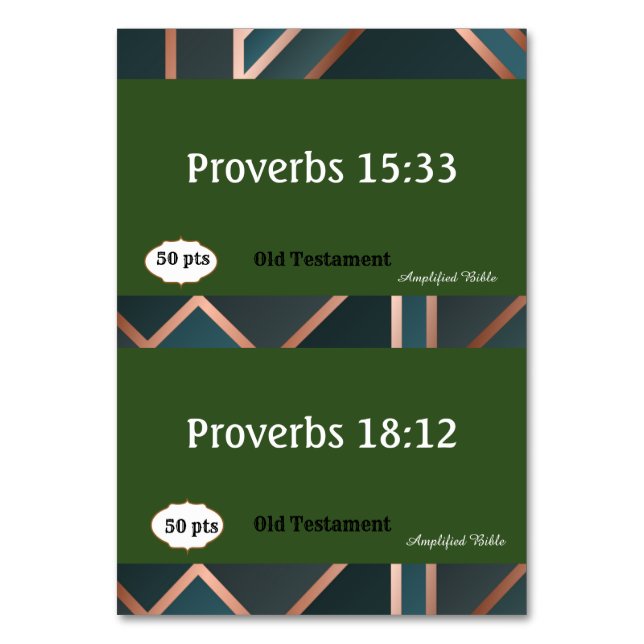 Cards for Game Green (Back)