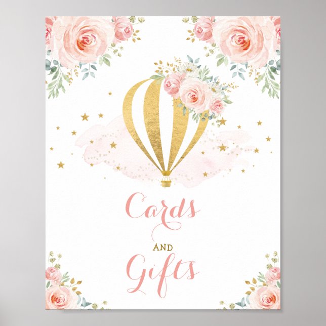 Cards & Gifts / Blush Floral Hot Air Balloon Party Poster (Front)
