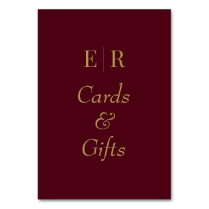 Cards & Gifts Burgundy Monogram Table Sign