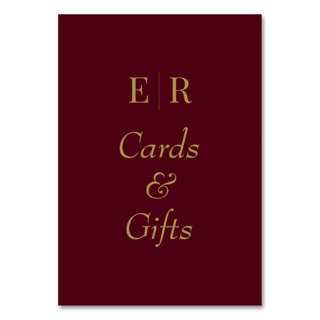 Cards & Gifts Burgundy Monogram Table Sign (Front)