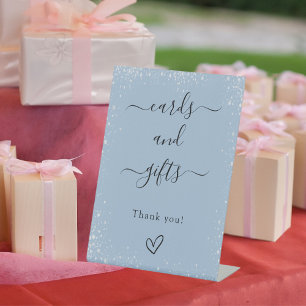Cards gifts dusty blue silver wedding pedestal sign