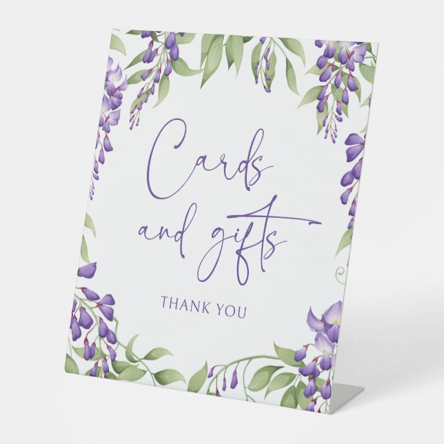 Cards & Gifts Elegant Floral Script Wedding Event Pedestal Sign (Front)