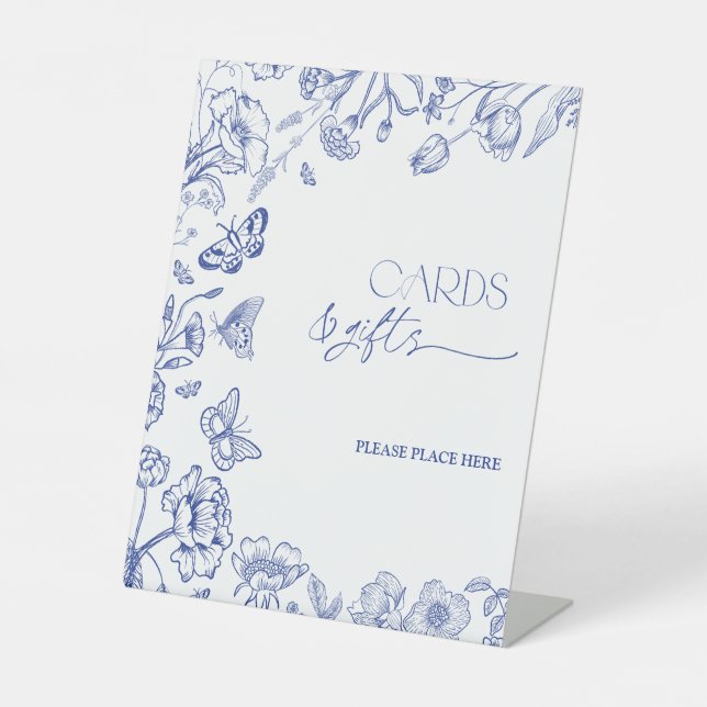 Cards & Gifts Elegant Something Blue Bridal Shower Pedestal Sign (Front)