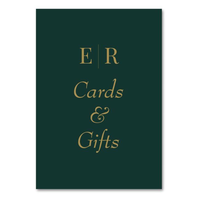Cards & Gifts Emerald Green Monogram Table Sign (Front)