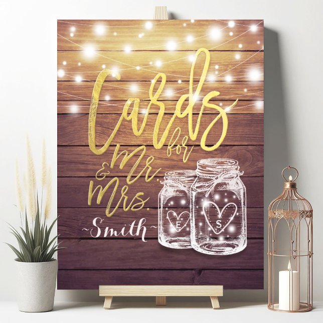 Cards & Gifts for Mr. Mrs. Mason Jars Wood Wedding Poster (Creator Uploaded)
