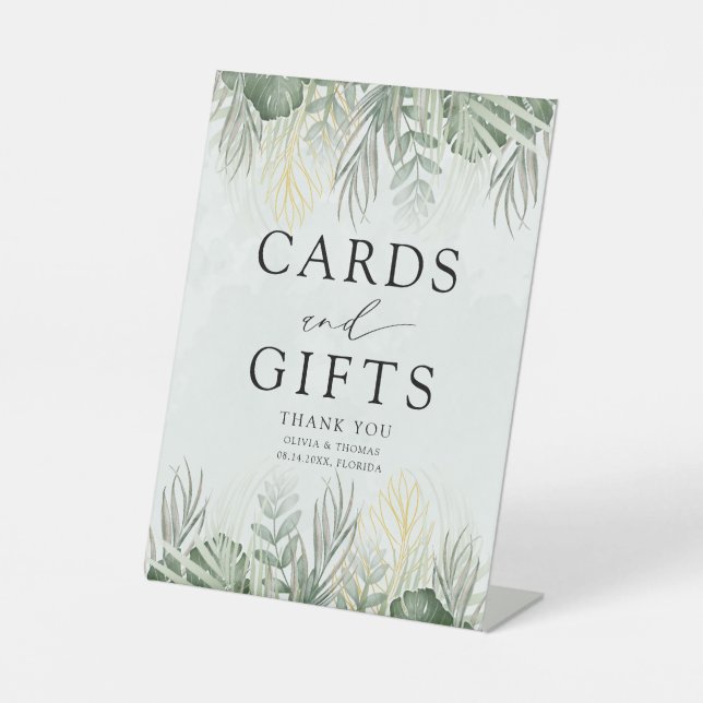 Cards & Gifts Green Tropical Wedding Pedestal Sign (Front)