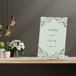 Cards gifts lavender violet floral eucalyptus sage pedestal sign<br><div class="desc">Sage green background,  decorated with lavender florals,  flowers and eucalyptus greenery.  Text: Cards and Gifts,  Thank You!</div>