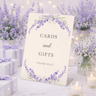 Cards gifts lavender violet florals cream pedestal sign