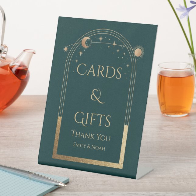 Cards & Gifts Mystical Green Sun Moon Wedding Pedestal Sign (In SItu)