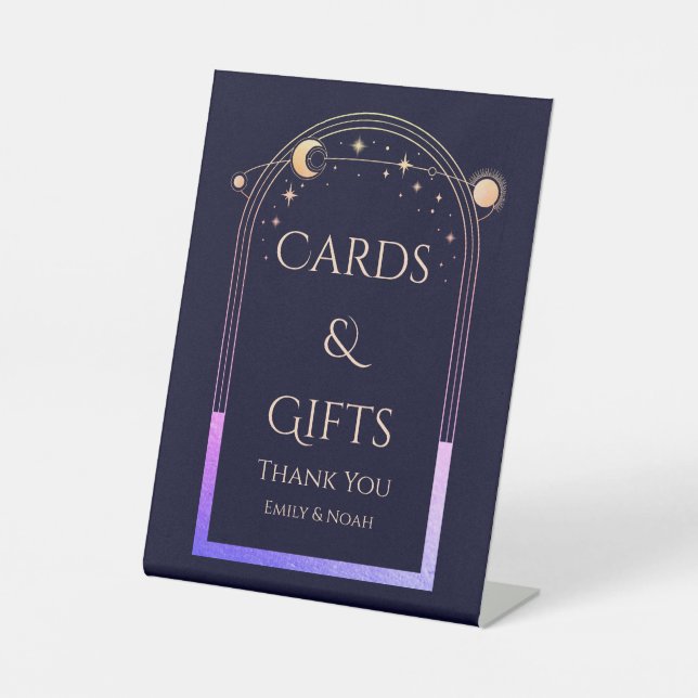 Cards & Gifts Mystical Rainbow Blue Sun Moon Stars Pedestal Sign (Front)