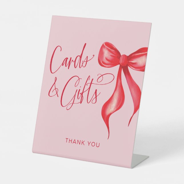 Cards & Gifts Pink Red Bow  Pedestal Sign (Front)