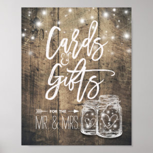 Cards & Gifts Rustic Wedding Wood Mason Jar Lights Poster