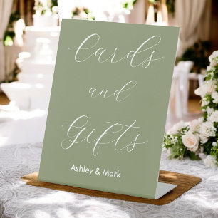 Cards Gifts Sage Green White Wedding Pedestal Sign
