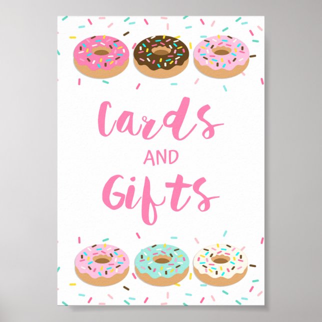 Cards & Gifts Shower Table Sign Pink Doughnuts (Front)