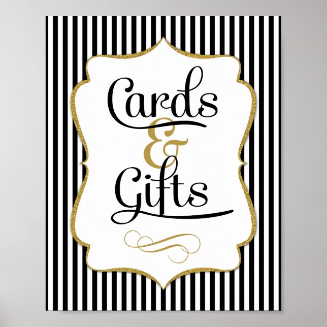 Cards & Gifts Sign Black Gold Stripe (Front)