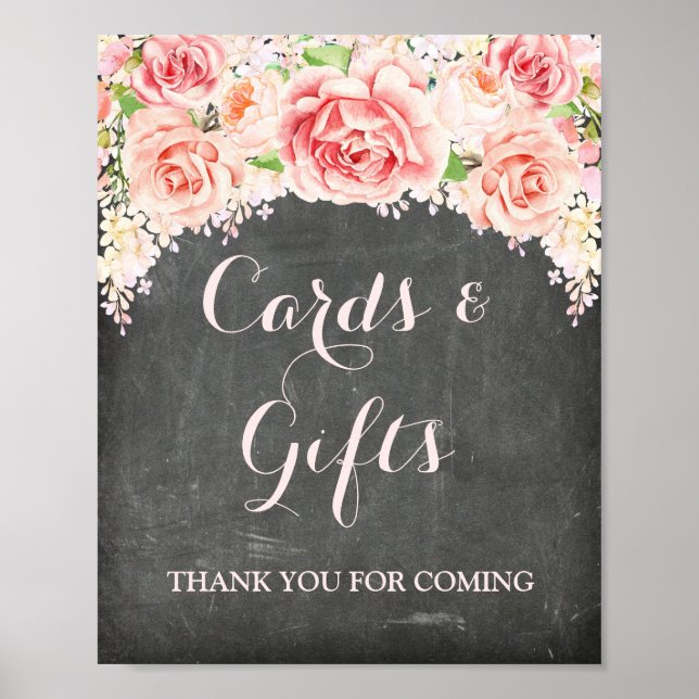 Cards Gifts Sign Pink Watercolor Floral Chalkboard (Front)