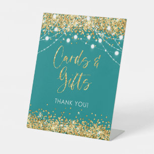 Cards & Gifts Teal Gold Pedestal Sign
