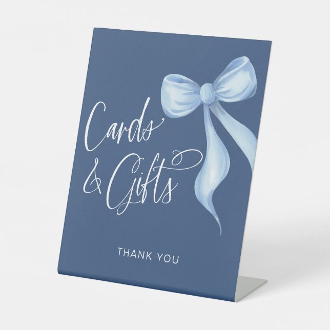 Cards & Gifts Watercolor Blue Bow Pedestal Sign (Front)