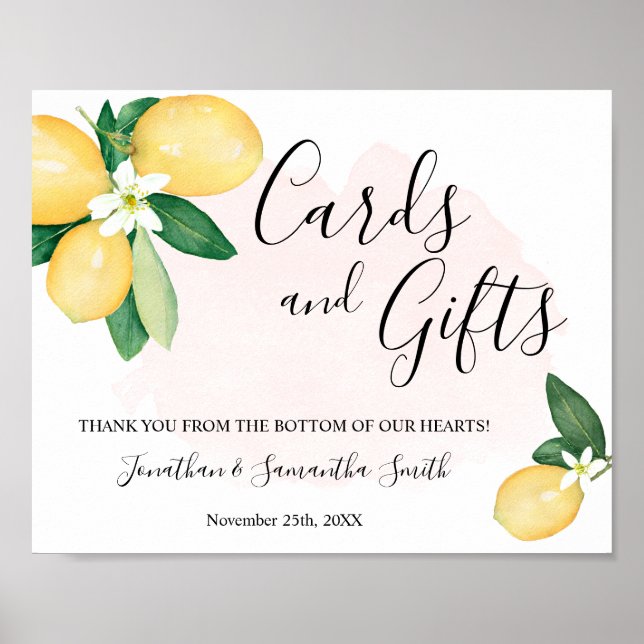 Cards & Gifts Wedding Shower Reception Lemons Pink Poster (Front)